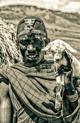 Tanzania Wall Art featuring the photograph Maasai Warrior And Prized Goat 4283 by Neptune Images