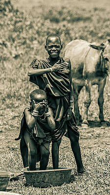 Tanzania Wall Art featuring the photograph Maasai Children Playing Tanzania 4322 by Neptune Images