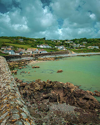Coastal Village and Rocky Shoreline Wall Art