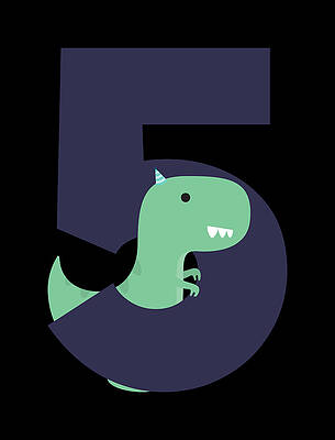 Birthday Gift Digital Art - 5 Fifth Birthday T-Rex Dinosaur by Flippin Sweet Gear