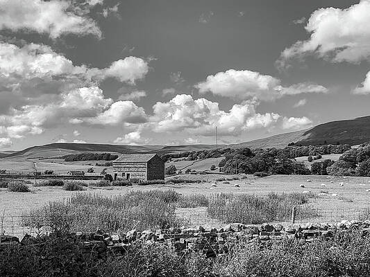 Countryside Stone Building and Rolling Hills Wall Art