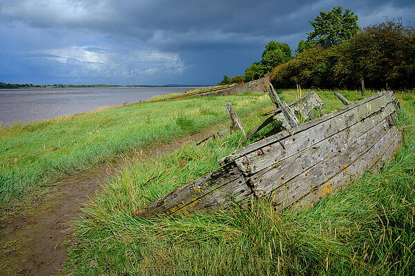 Abandoned Wooden Boat by Riverside Wall Art