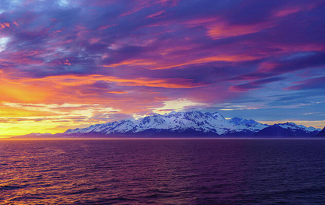 Wall Art featuring the photograph Sunset By Mt Fairweather And The Glacier Bay National Park In Al #5 by Steven Heap