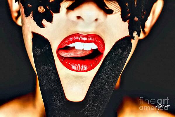 Provocative Wall Art featuring the photograph VX Tongue Lips Lace 5308 Surxposed by Amyn Nasser