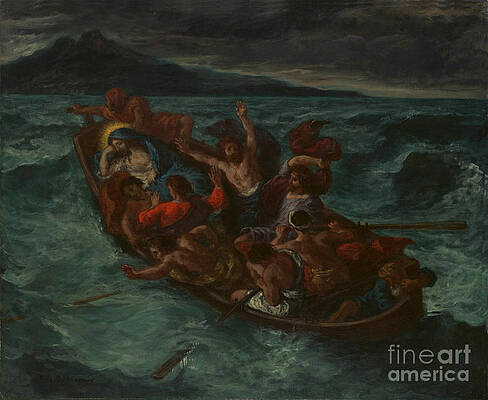 Historical Wall Art featuring the digital art Christ Asleep During The Tempest #7 by Antonios Valamontes