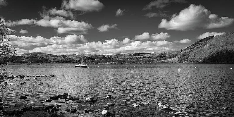 Serene Lake with Sailboat Photograph