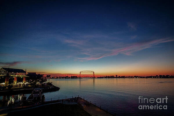 Reflection Photograph - 7407_Duluth Lift Bridge At Sunrise by Mark Triplett