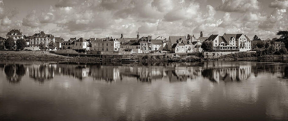 Charming Riverside Town Reflection Wall Art