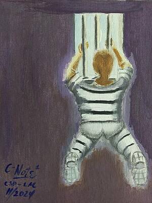 Wall Art featuring the painting Untitled Prisoner Looking Out Prison Window by Donald 'C-Note' Hooker