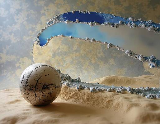 Landscape Wall Art featuring the digital art A Ball In A Surreal Landscape by Eris And AI