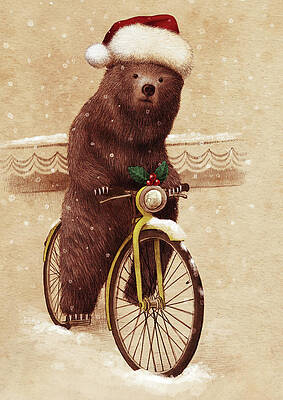 Bear on a Bicycle in Snow Wall Art