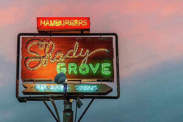 Neon Shady Grove Sign at Sunset Wall Art