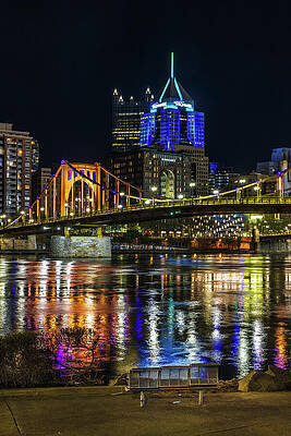 Reflection Wall Art featuring the photograph A Bench In Pittsburgh by Kevin Schwalbe