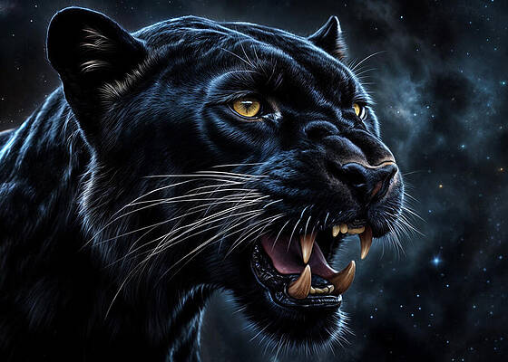 Digital Art - A Black Panther With Glowing by The Luxury Art Collection