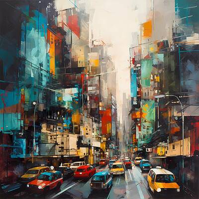 Geometric Wall Art featuring the digital art A Bold Geometric Representation Of A Bustling Cityscape No 2 by Andre Petrov