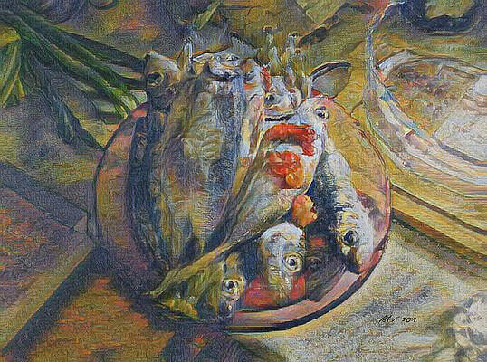 Greece Wall Art featuring the digital art A Bowl Of Atlantic Horse Mackerel by Antonios Valamontes