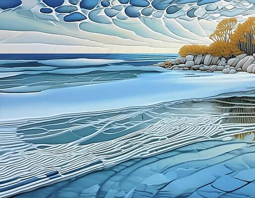 Serene Coastal Tapestry Digital Art