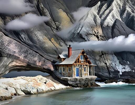 Cozy Cabin by the Rock Arch Digital Art