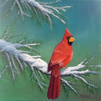 Tree Painting - A Cardinal Winter by Marlene Little