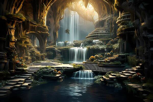 Nature Digital Art - A Cascading Waterfall Scene No 1 by Andre Petrov