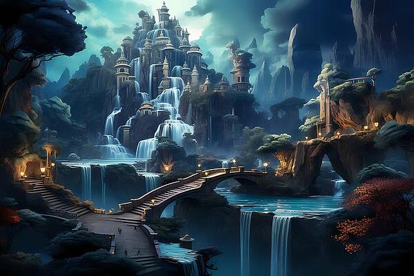 Nature Digital Art - A Cascading Waterfall Scene No 2 by Andre Petrov