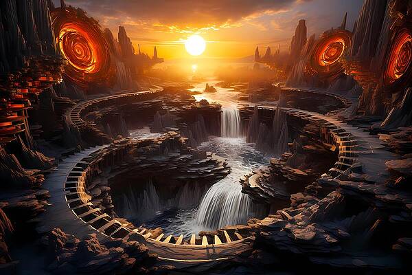 Nature Digital Art - A Cascading Waterfall Scene No 3 by Andre Petrov