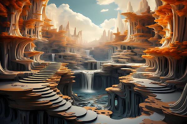 Nature Digital Art - A Cascading Waterfall Scene No 5 by Andre Petrov
