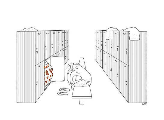 Whimsical Wall Art featuring the drawing A Crab In The Locker Room by Seth Fleishman