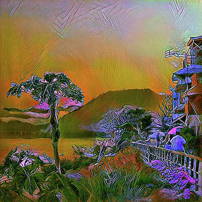 Place Wall Art featuring the digital art A Dream Of Sunset At Chiang Khan On The Mekong River, NE Thailand by Jeremy Holton