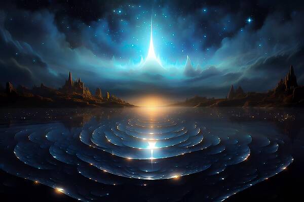 Geometric Wall Art featuring the digital art A Dreamy, Geometric Fractal Art Of A Starry Night by Andre Petrov