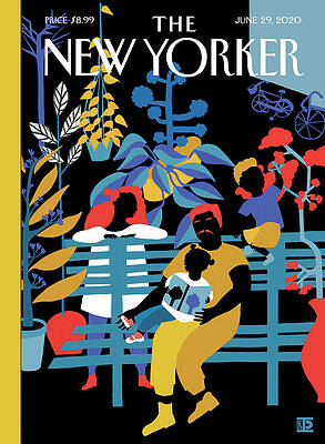 New Yorker Cover with Family on Bench Wall Art