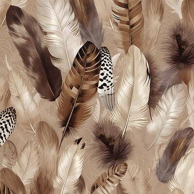 Artistic Digital Art - A Feather Pattern Of Feathers And Quills In Brown And Beige by Andre Petrov
