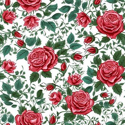 Artistic Digital Art - A Floral Pattern Of Roses And Leaves On A White Background by Andre Petrov