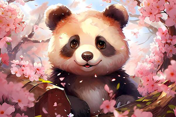Natural Wall Art featuring the photograph A Friendly Panda  Amidst A Cherry Blossom Forest No 4 by Andre Petrov