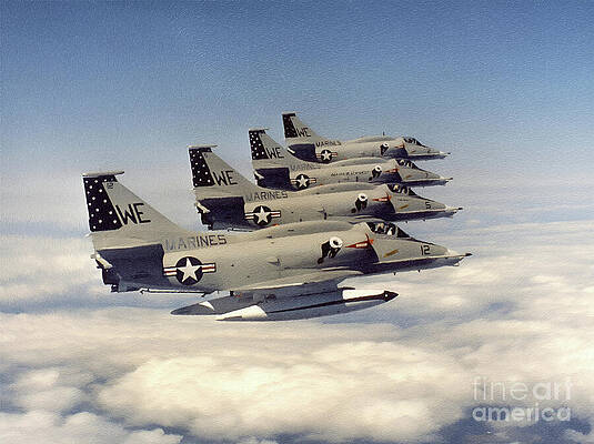 Wall Art featuring the painting A Group Of A-4M Skyhawks From VMA-214 Attack Squadron by Antonios Valamontes