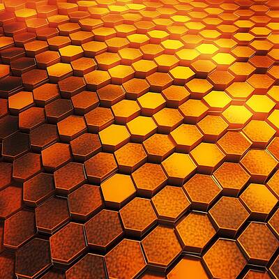 Modern Wall Art featuring the digital art A Honeycomb Pattern Of Hexagons In Yellow And Orange by Andre Petrov