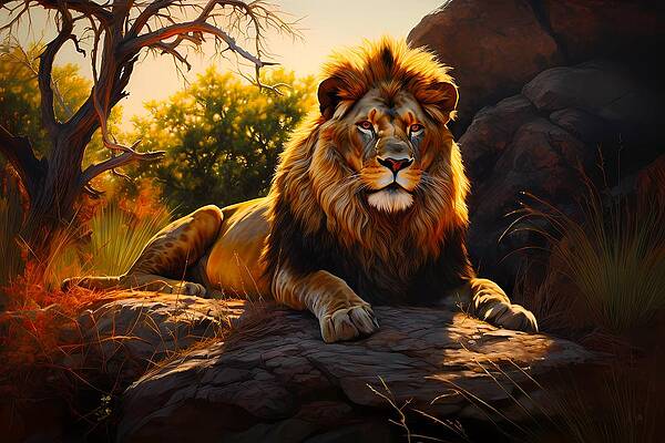Wildlife Digital Art - A Hyperrealistic Painting Of A Majestic Lion Basking In The African Sun No 1 by Andre Petrov