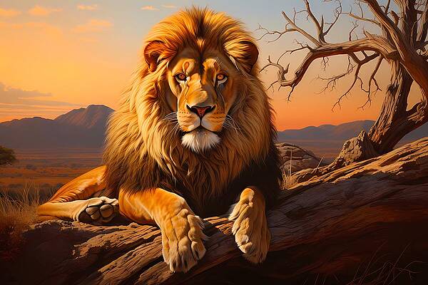 Wildlife Digital Art - A Hyperrealistic Painting Of A Majestic Lion Basking In The African Sun No 2 by Andre Petrov