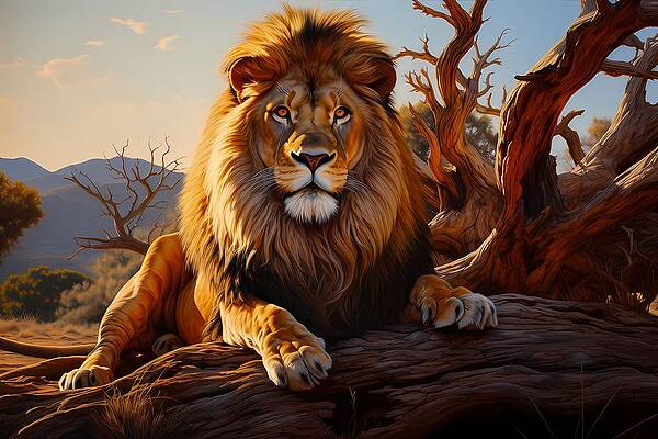 Wildlife Digital Art - A Hyperrealistic Painting Of A Majestic Lion Basking In The African Sun No 3 by Andre Petrov