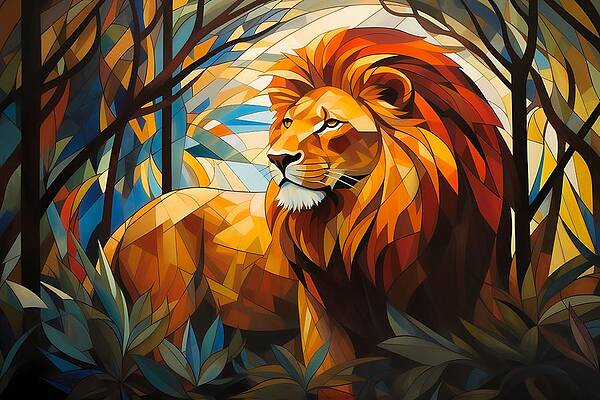 Geometric Wall Art featuring the digital art A Lion In His Natural Habitat No 1 by Andre Petrov