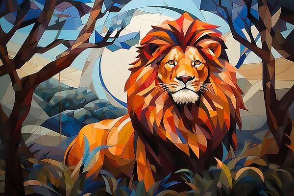 Geometric Wall Art featuring the digital art A Lion In His Natural Habitat No 2 by Andre Petrov