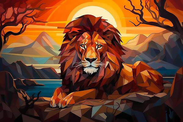 Geometric Wall Art featuring the digital art A Lion In His Natural Habitat No 3 by Andre Petrov