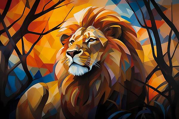 Geometric Wall Art featuring the digital art A Lion In His Natural Habitat No 4 by Andre Petrov