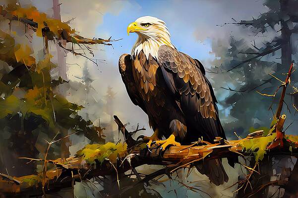Bold Digital Art - A Majestic Eagle In A 1920s Vintage Poster Style No 3 by Andre Petrov