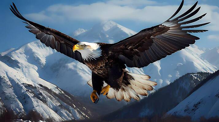 Wildlife Digital Art - A Majestic Eagle Soaring High Against A Snow-capped Mountain No 3 by Andre Petrov
