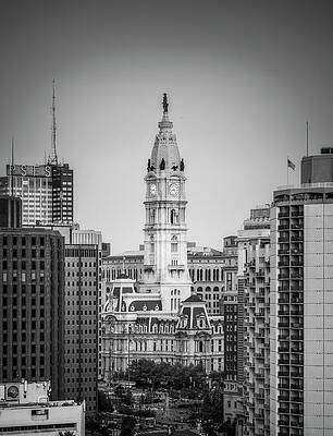 A Majestic View Of Philadelphia City Hall Bw Print