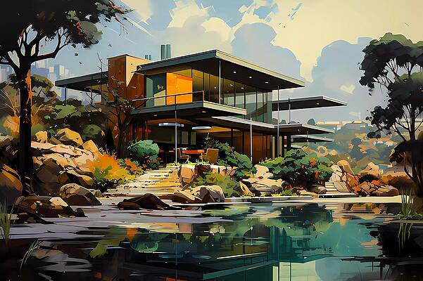 Modern Wall Art featuring the digital art A Mid-century Modern Style Painting Of A Smart Home No 1 by Andre Petrov