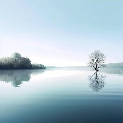 Serene Digital Art - A Minimalist Image Depicting The Tranquil Surface Of A Lake No 1 by Andre Petrov