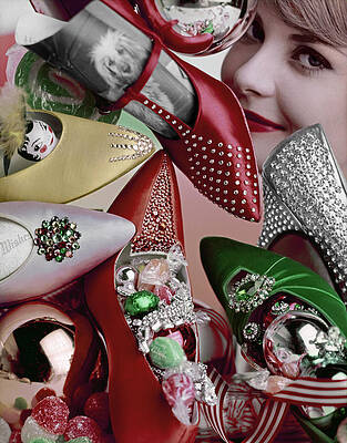 Wall Art featuring the photograph A Model With Jeweled Shoes, Sweets, And Baubles by Lester Bookbinder