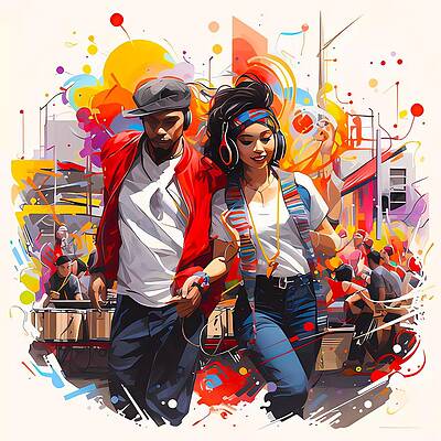 Modern Wall Art featuring the digital art A Modern Graffiti Style Artwork Showing A Street Festival With Music, Dance, And Food No 1 by Andre Petrov